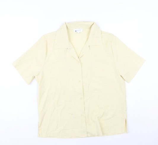 Anamor Women Beige Short Sleeve Collared Button-Up Shirt Size 14