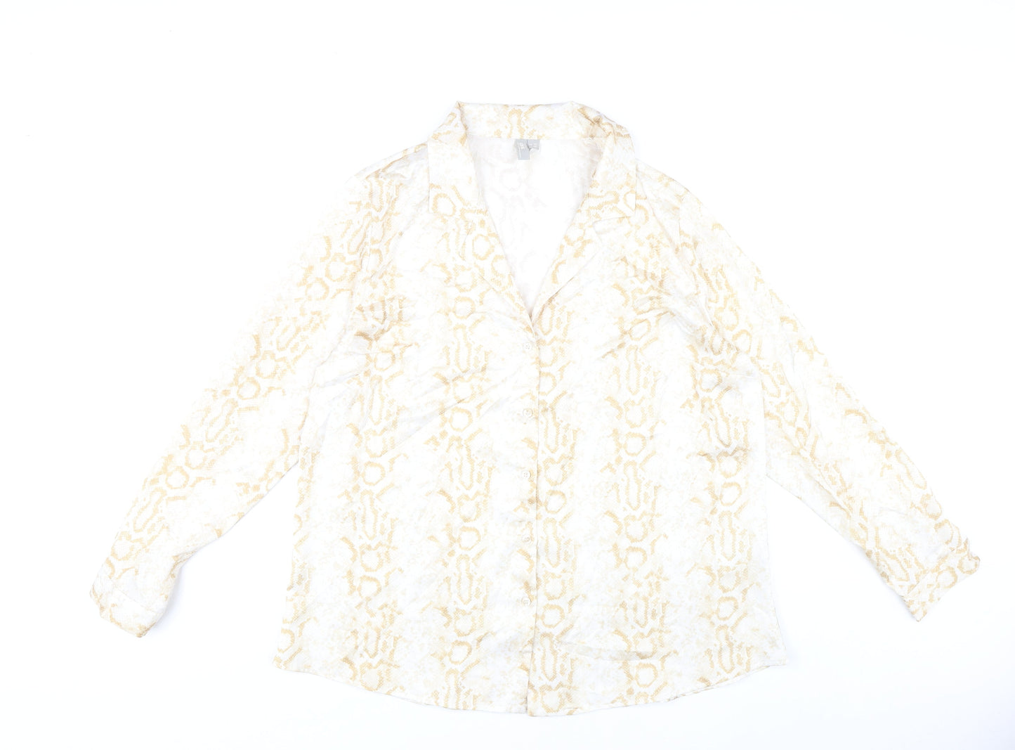 ASOS Women Beige Animal Print Long Sleeve Button-Up Shirt Size 14