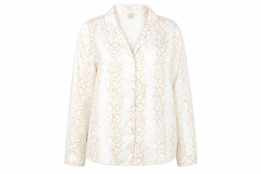 ASOS Women Beige Animal Print Long Sleeve Button-Up Shirt Size 14