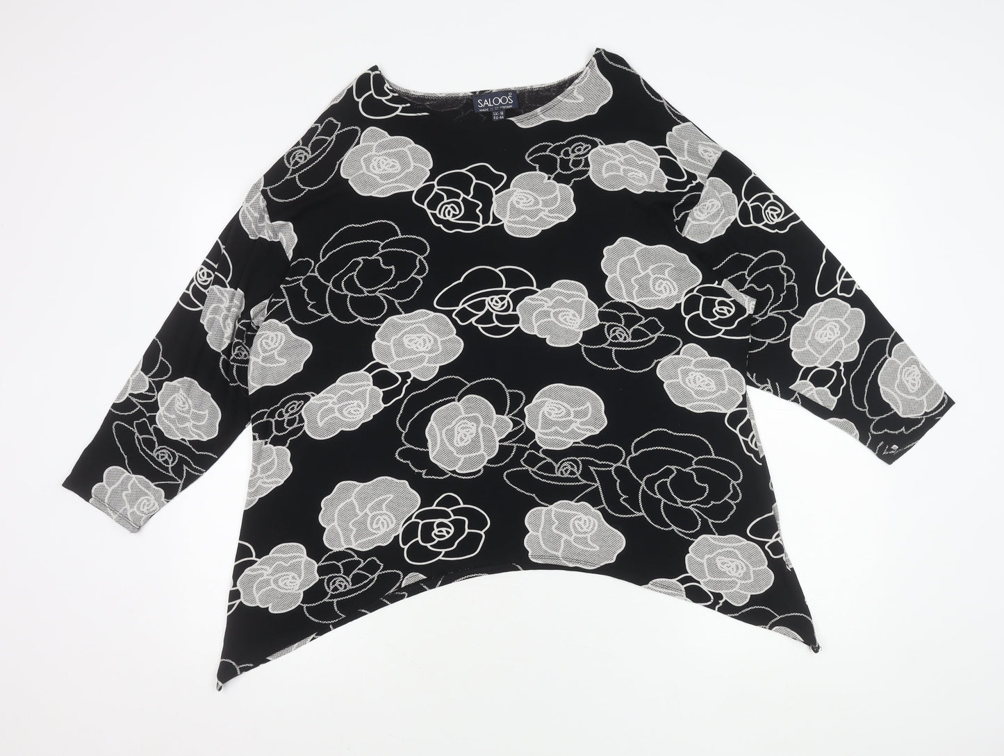 Saloos Womens Black Floral Tunic Blouse Size 18 Viscose Stretch