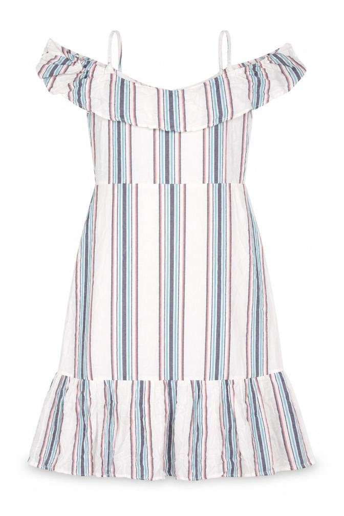 Lipsy Women’s Multicoloured Striped A-Line Puff Sleeve Dress UK 12