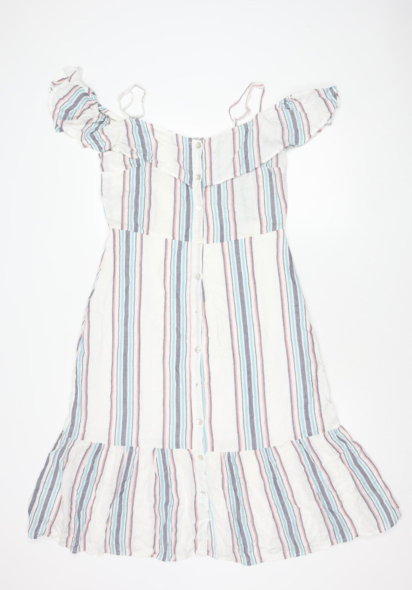 Lipsy Women’s Multicoloured Striped A-Line Puff Sleeve Dress UK 12