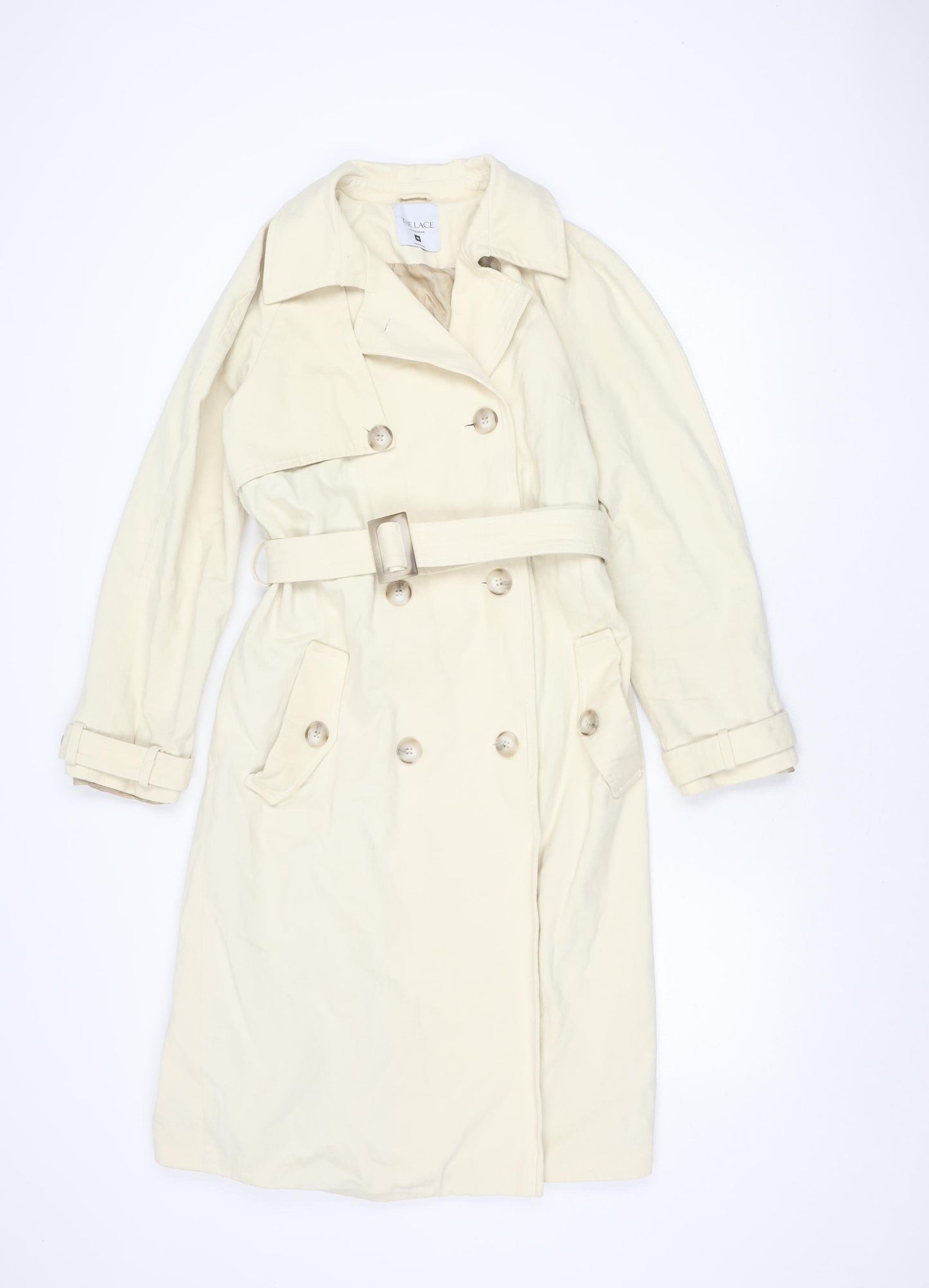 THE LACE Women’s Ivory Cotton Long Trench Coat Belted M