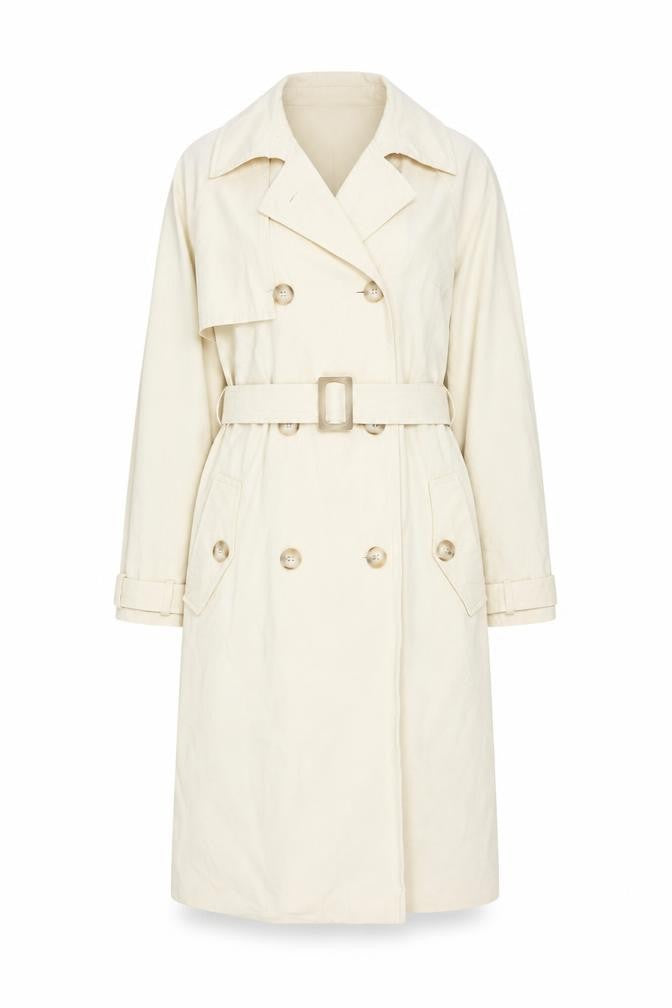THE LACE Women’s Ivory Cotton Long Trench Coat Belted M