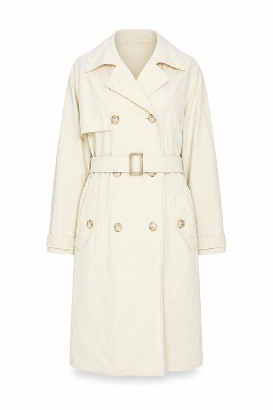 THE LACE Women’s Ivory Cotton Long Trench Coat Belted M