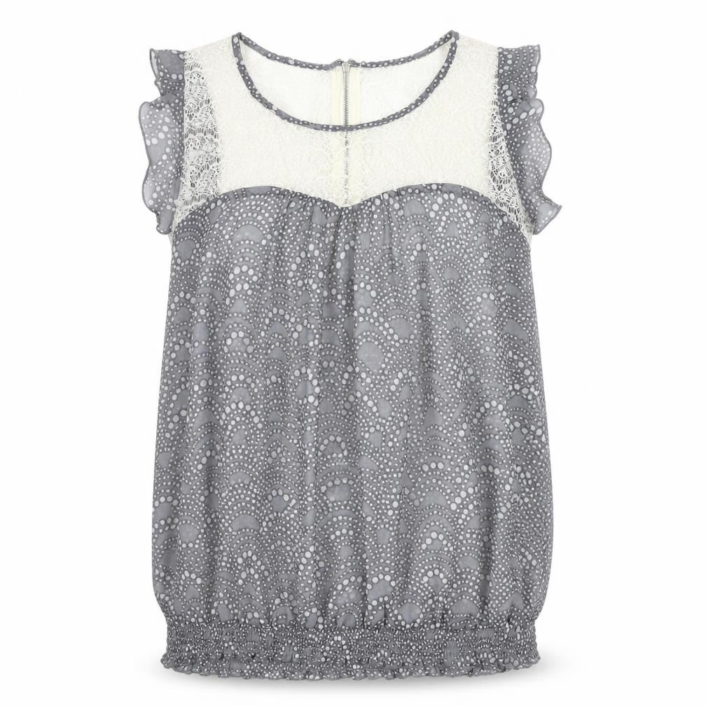 M&Co. Womens Grey Polka Dot Lace Chiffon Blouse Size 12 Sleeveless
