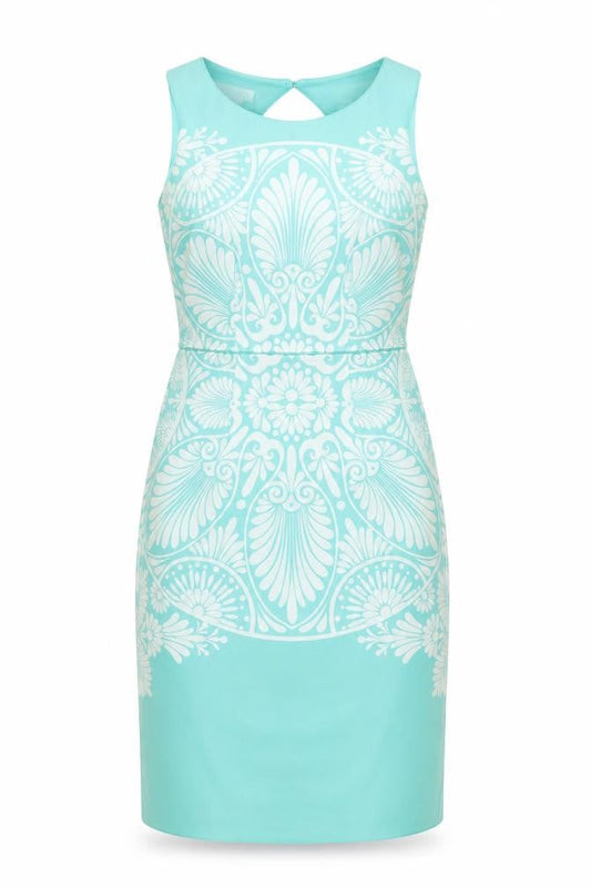 Monsoon Women’s Blue Geometric Print Sheath Dress Size 8