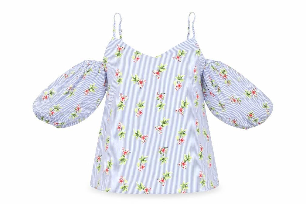 Marks & Spencer Women’s Blue Floral Puff Sleeve Cotton Blouse Size 8