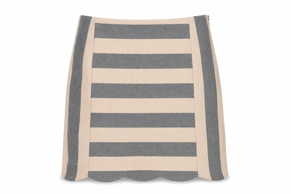 Oasis Women Beige Grey Striped Short Pencil Skirt M Linen Blend