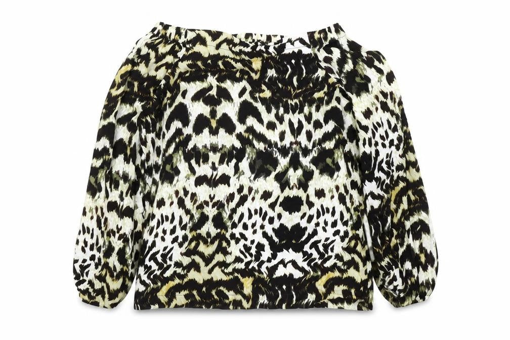 Karen Millen Women's Multicoloured Leopard Print Peasant Blouse UK 8