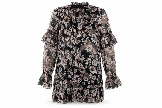 Nasty Gal Women’s Black Floral Shift Dress Size 8 High Neck Long Sleeve