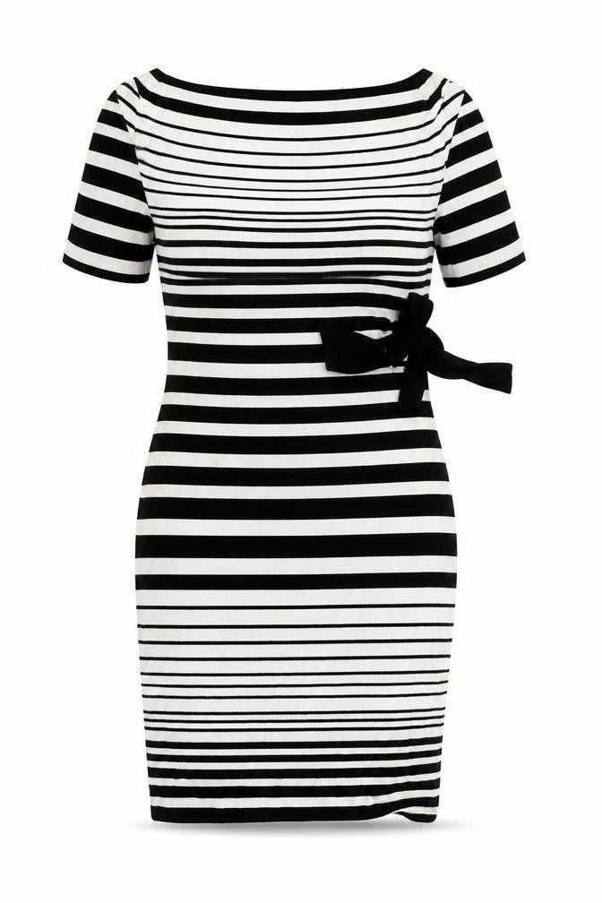 Marks & Spencer Women’s Black Striped Bodycon Bow Dress Size 12