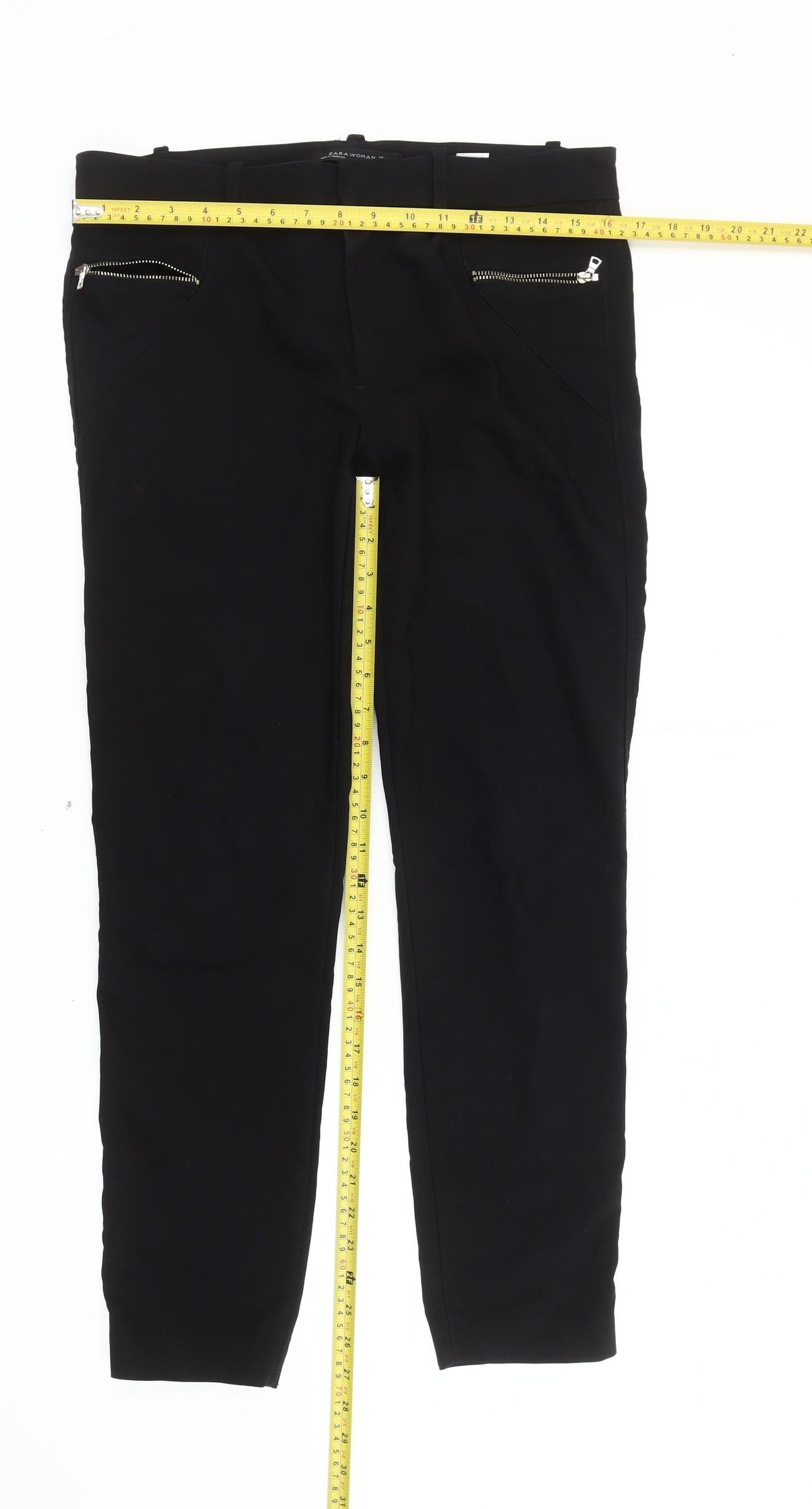Zara Woman Black Slim Fit Zip Accent Women's Trousers L