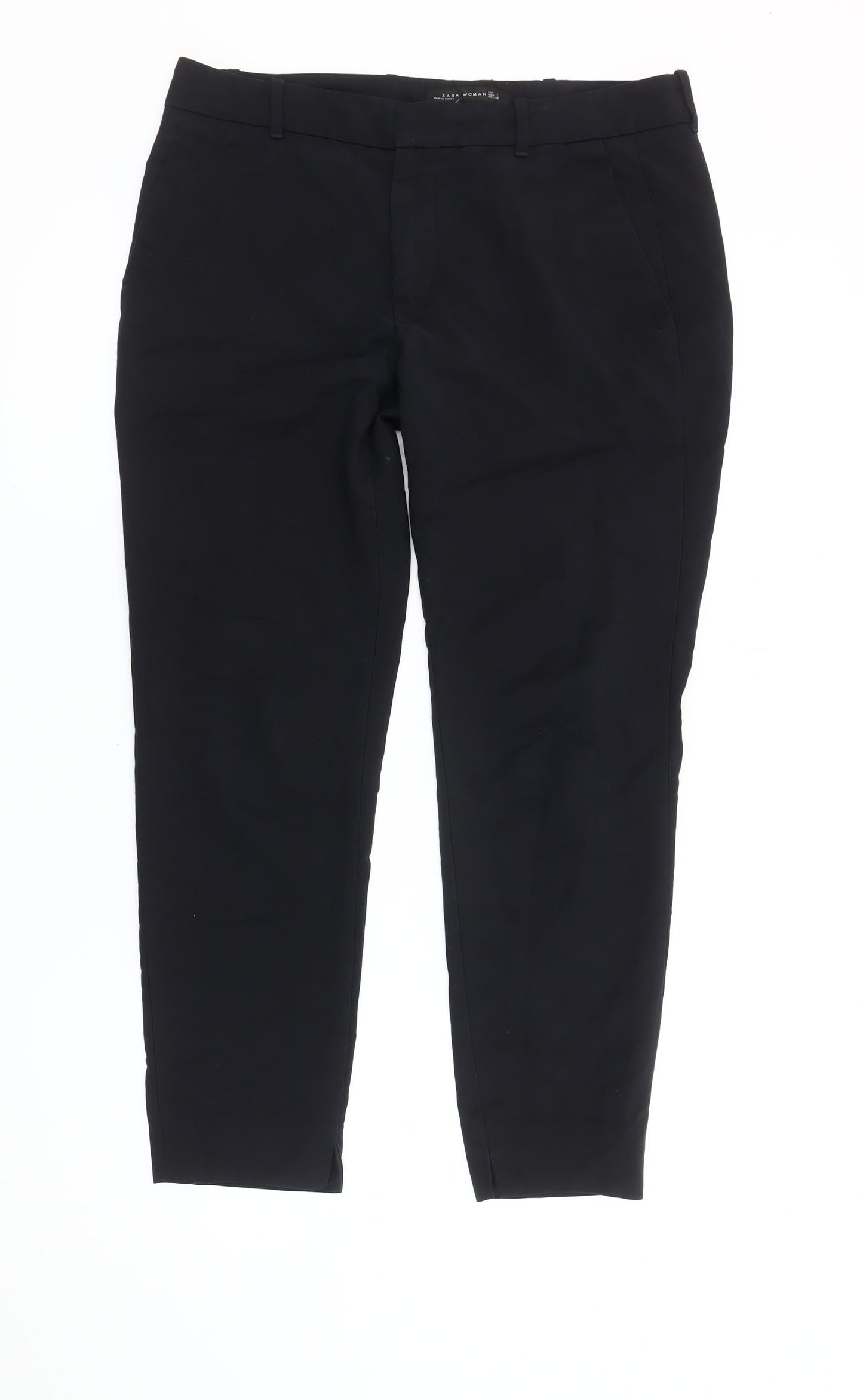 Zara Woman Black Slim Fit Twill Trousers Women's L Workwear Business Stretch