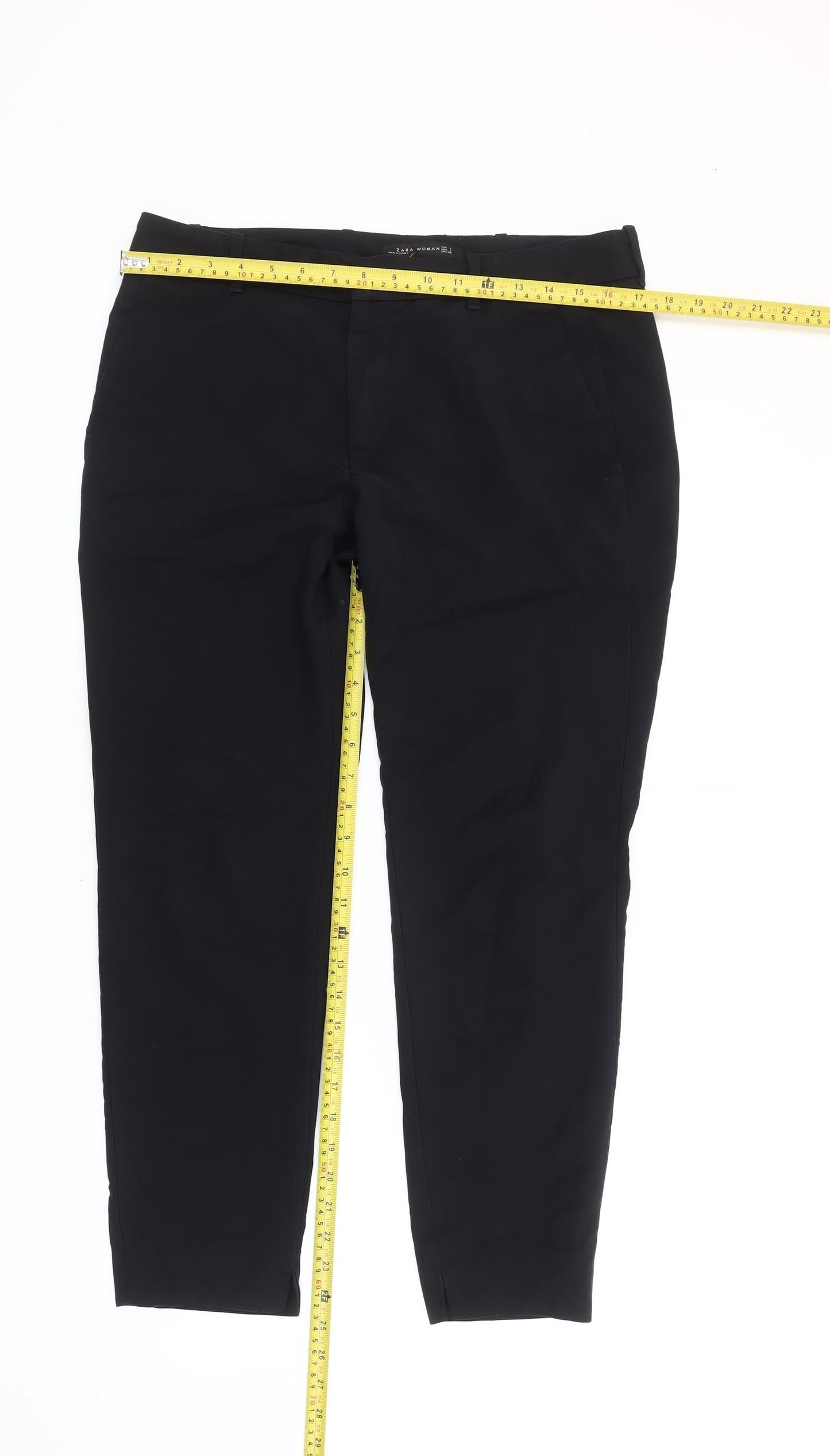 Zara Woman Black Slim Fit Twill Trousers Women's L Workwear Business Stretch