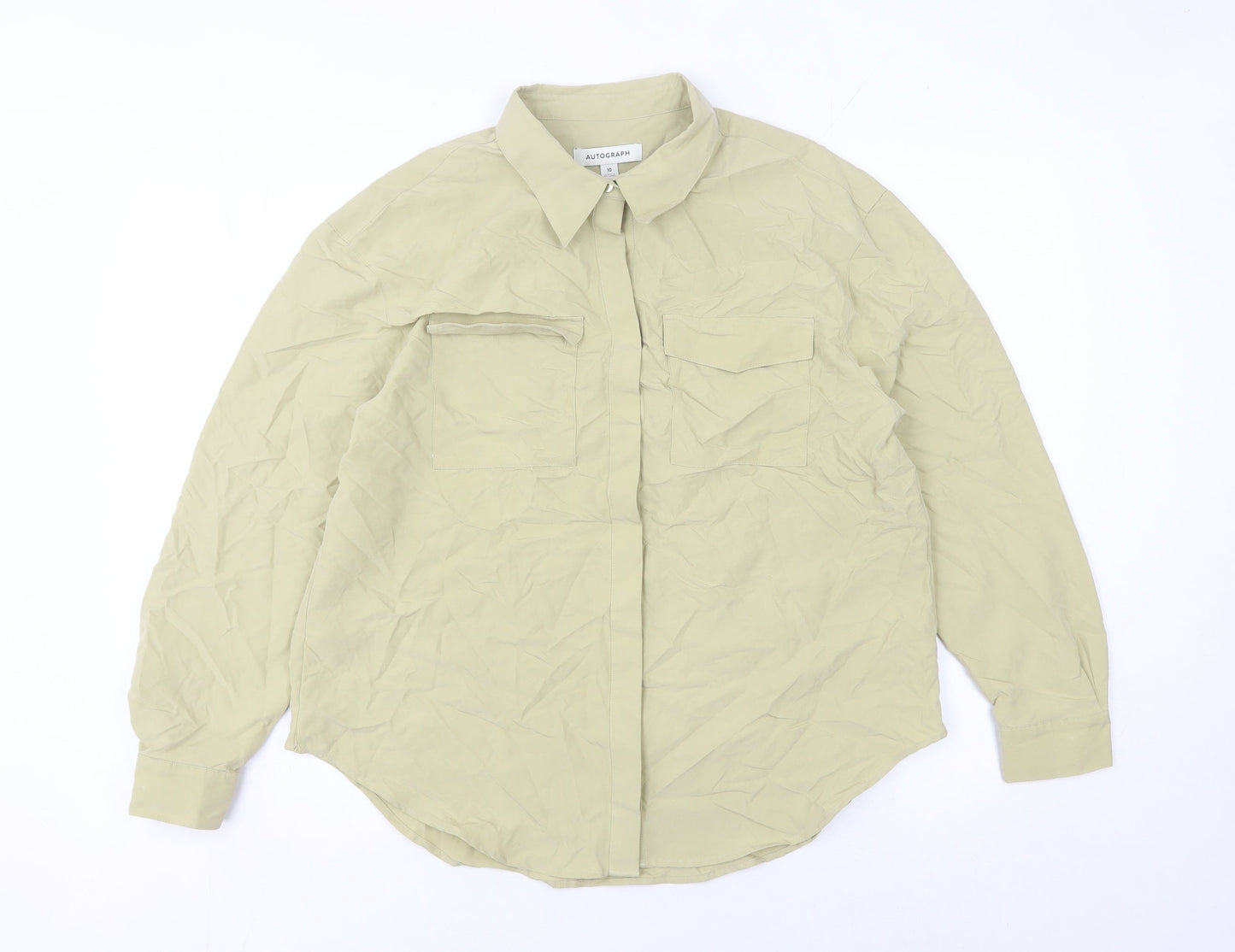 Marks and Spencer Women Beige Size 10 Modal Blend Button-Up Shirt
