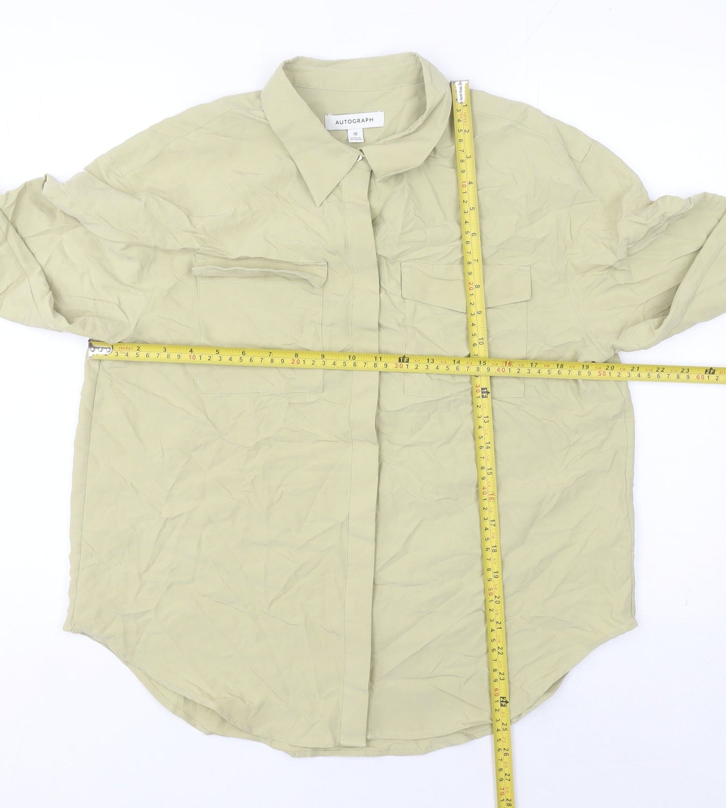 Marks and Spencer Women Beige Size 10 Modal Blend Button-Up Shirt