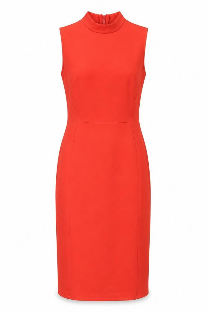 Topshop Women’s Red Size 8 Midi Sheath Dress Sleeveless High Neck