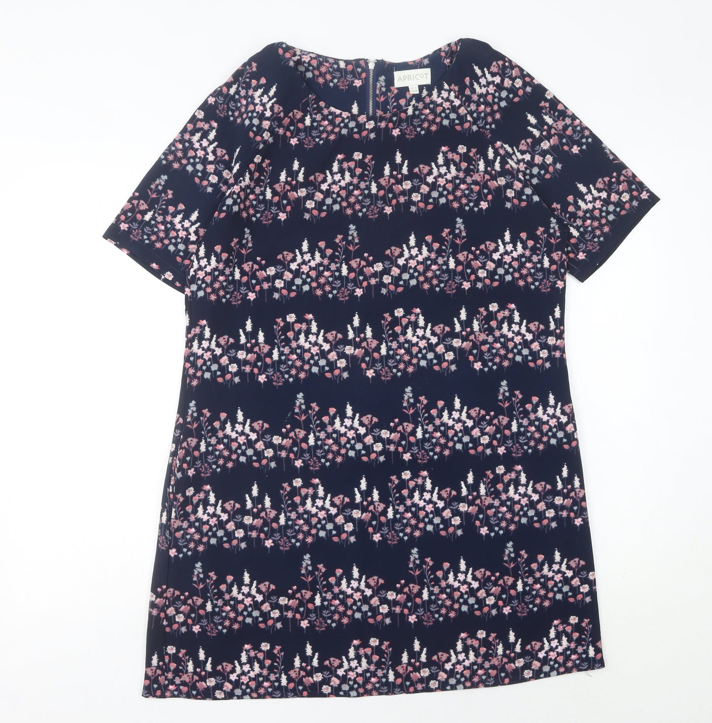 Apricot Women Blue Floral Shift Dress Size 12 Knee Length Short Sleeve