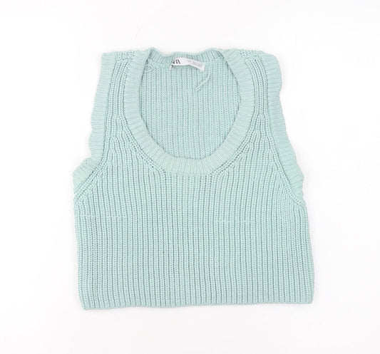 Zara Women’s Green Chunky-Knit Sleeveless Vest Size S Cotton