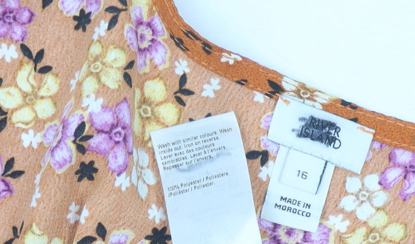 River Island Women Orange Floral Wrap Blouse Size 16 Long Sleeve