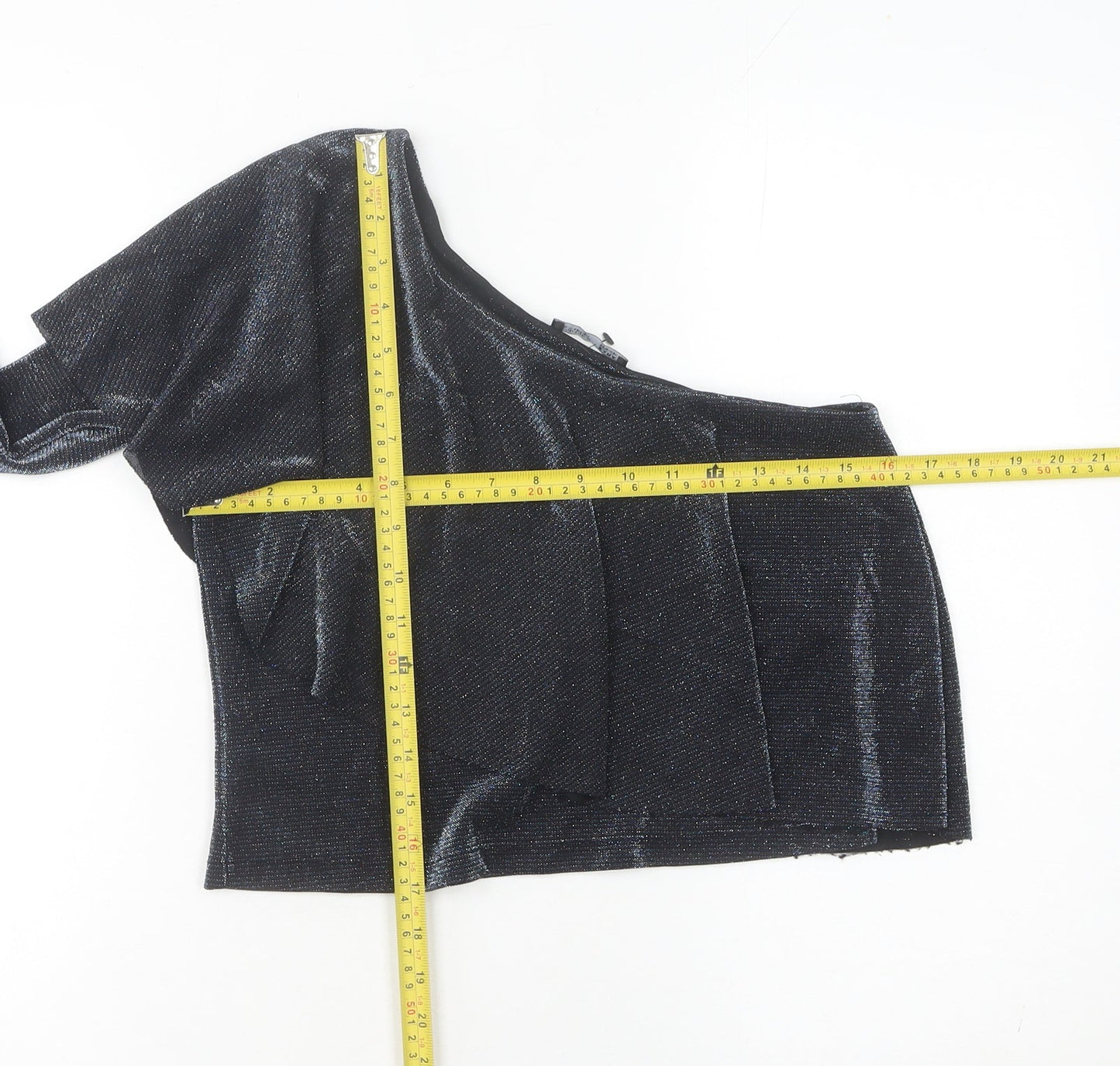 Zara Women Black One Shoulder Cropped Blouse Size S Party Top