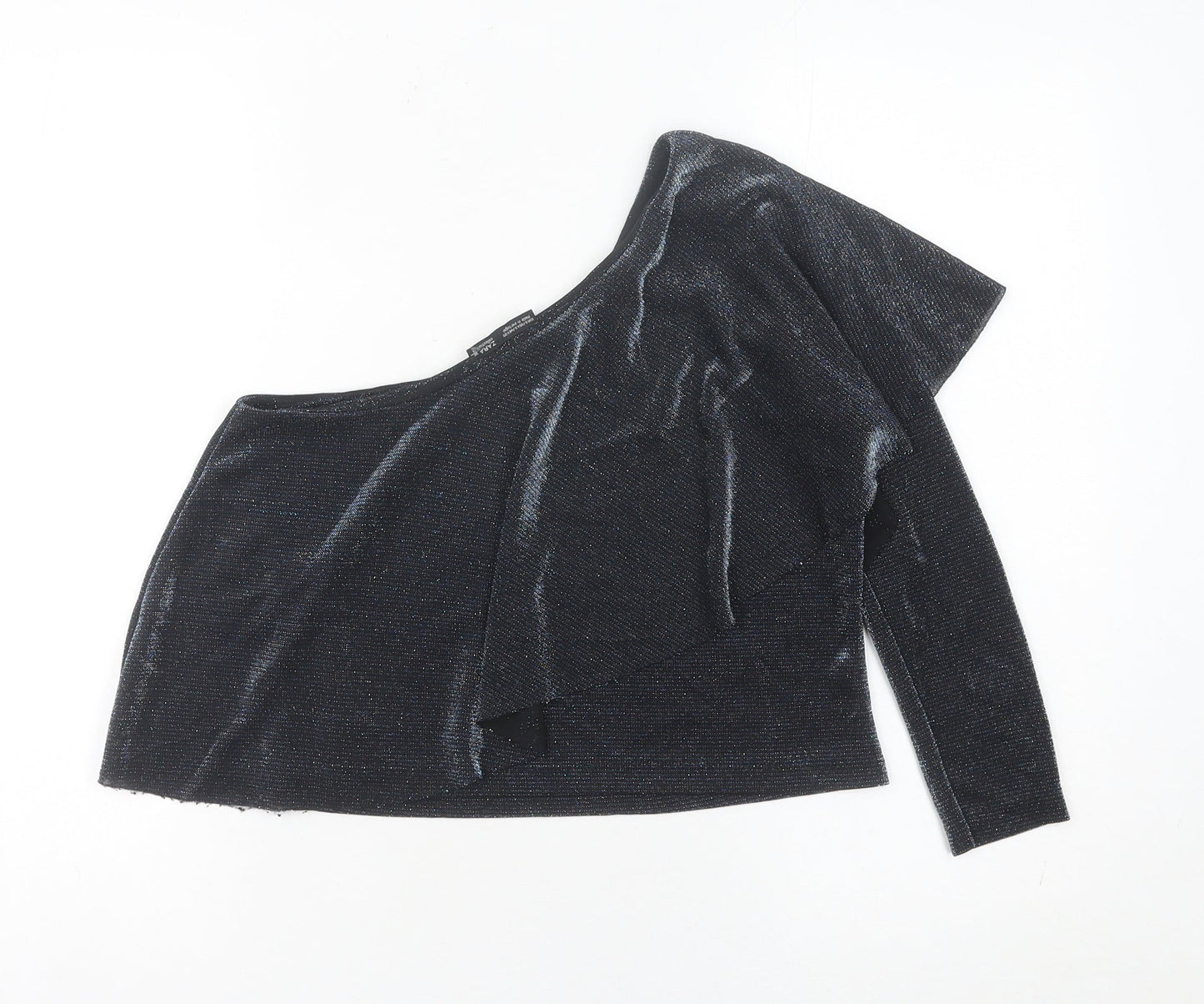Zara Women Black One Shoulder Cropped Blouse Size S Party Top