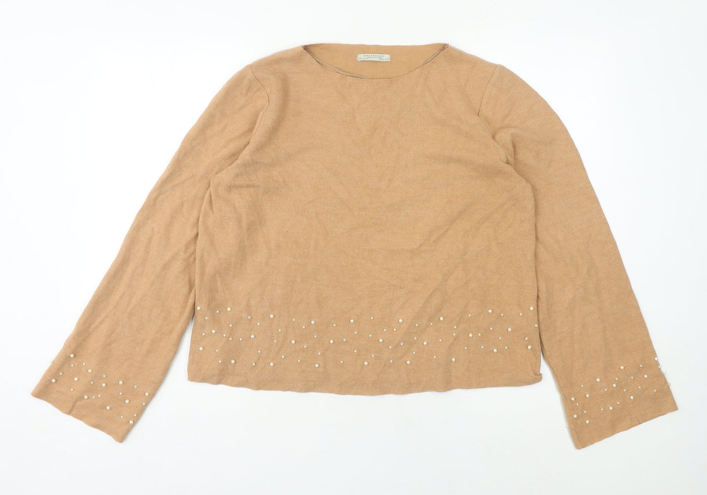 Zara Trafaluc Women’s Beige Beaded Pullover Jumper Size 12
