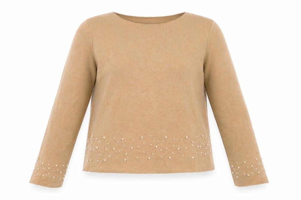 Zara Trafaluc Women’s Beige Beaded Pullover Jumper Size 12