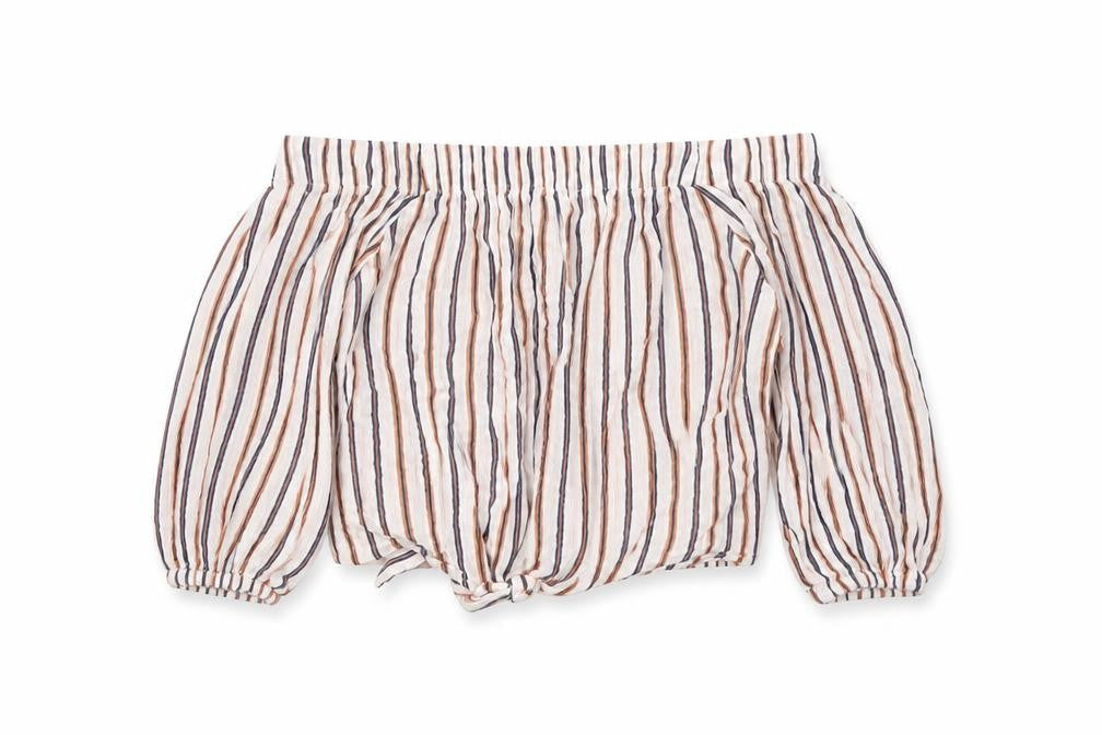 Pull&Bear Women’s Multicoloured Striped Cropped Off Shoulder Blouse UK 10