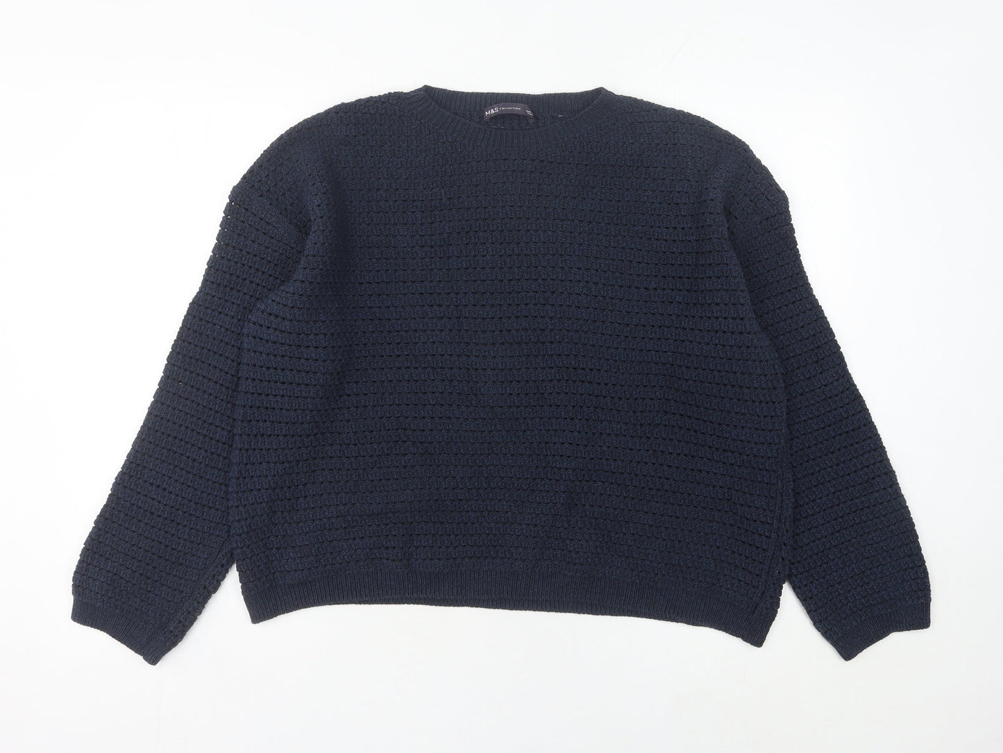 Marks and Spencer Women's Blue L Waffle-Knit Cotton Blend Jumper