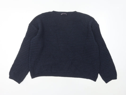 Marks and Spencer Women's Blue L Waffle-Knit Cotton Blend Jumper