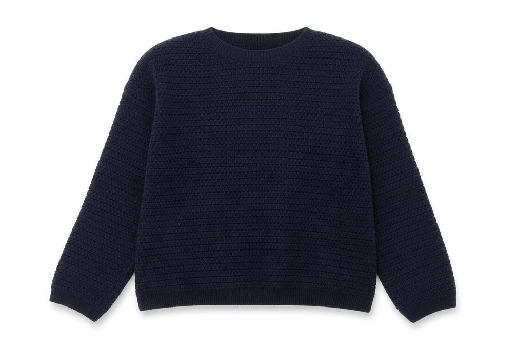 Marks & Spencer Women's Blue L Waffle-Knit Cotton Blend Jumper