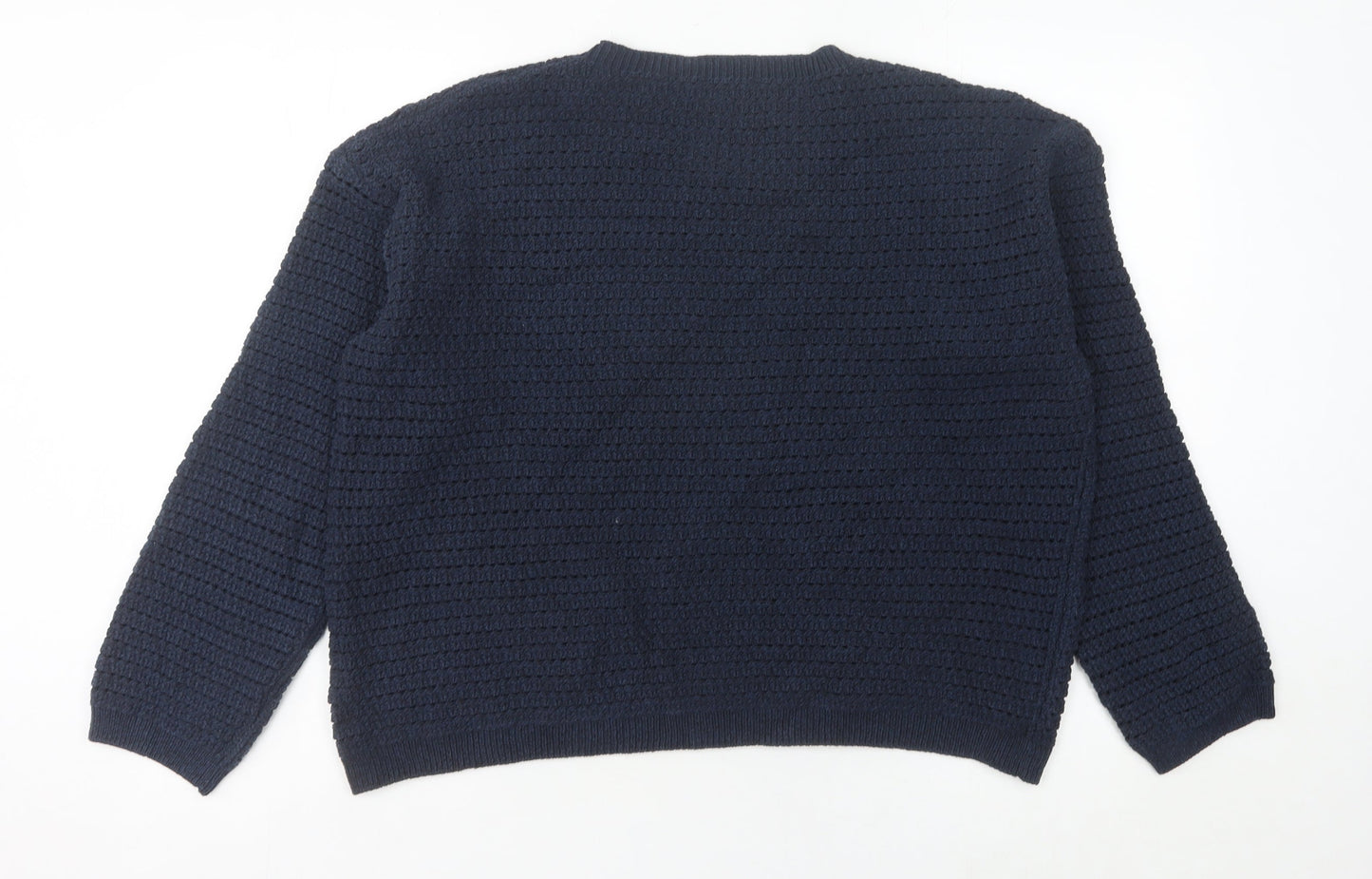 Marks and Spencer Women's Blue L Waffle-Knit Cotton Blend Jumper