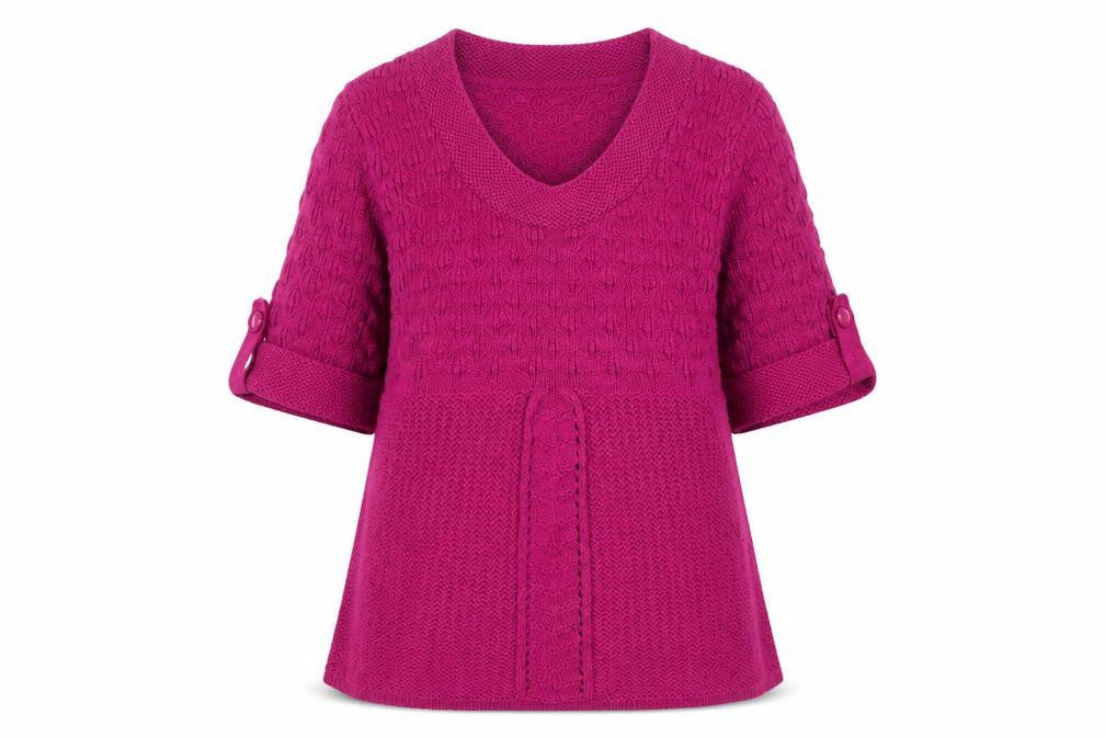 Next Women’s Pink Cable-Knit Tunic Jumper UK 12 Scoop Neck Short Sleeve