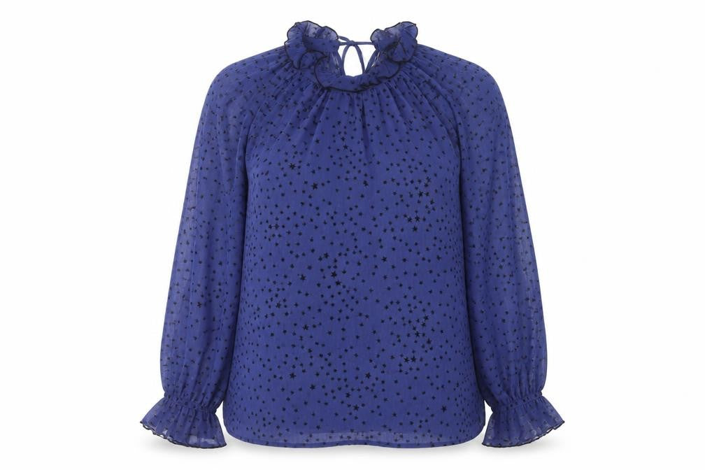Next Women’s Blue Star Print Chiffon Tunic Blouse Size 10