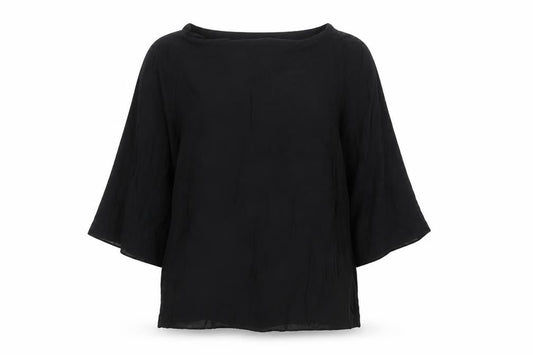 H&M Women’s Black Tunic Blouse Size 6 Boat Neck 3/4 Sleeve Viscose