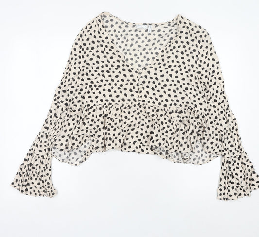 ASOS DESIGN Womens Beige Animal Print Cropped Blouse Size 16