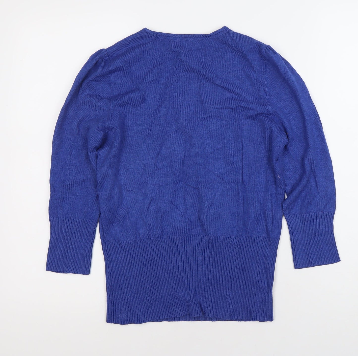 John Lewis Women Blue Size 10 Scoop Neck 3/4 Sleeve Jumper