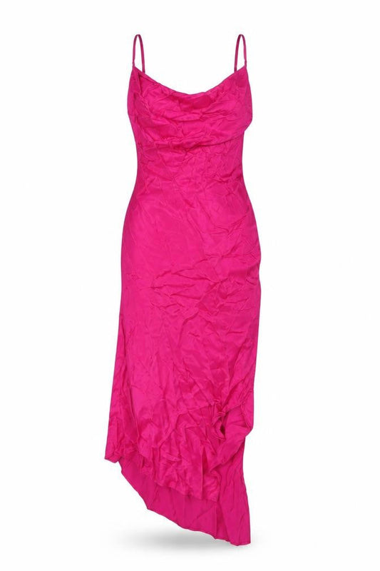 Oasis Women’s Pink Hi-Low Satin Slip Dress Size 12 V-Neck Party