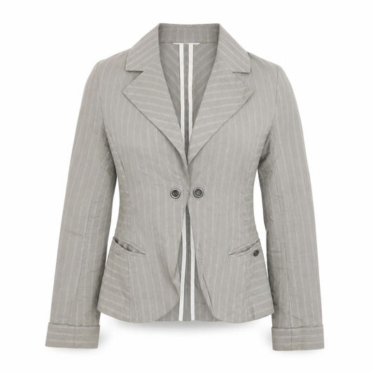 FULLCIRCLE Women’s Grey Pinstripe Cotton Linen XS Slim Fit Blazer