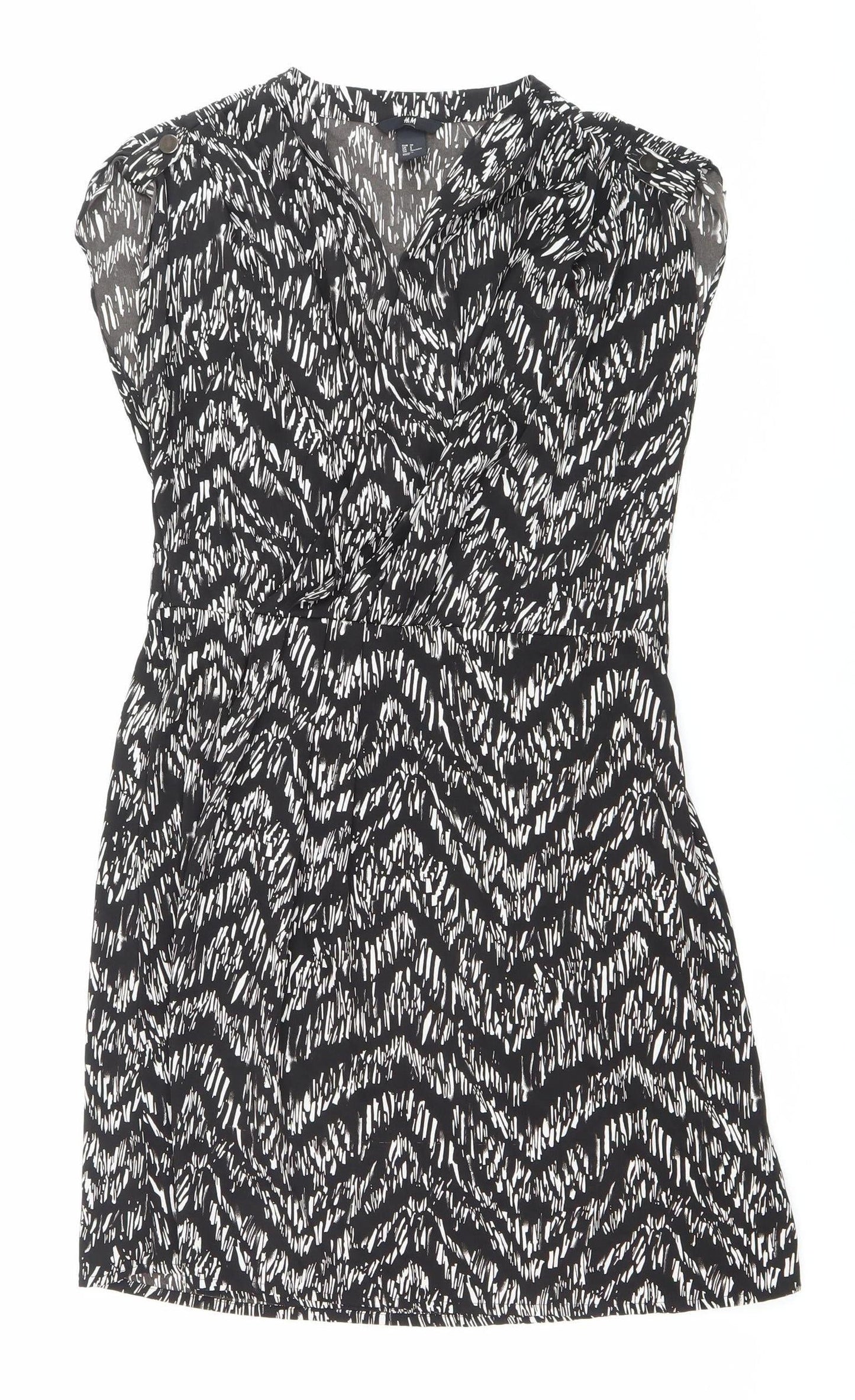 H&M Women’s Black Geometric Strapless Mini Dress UK 10 Summer Party Wear