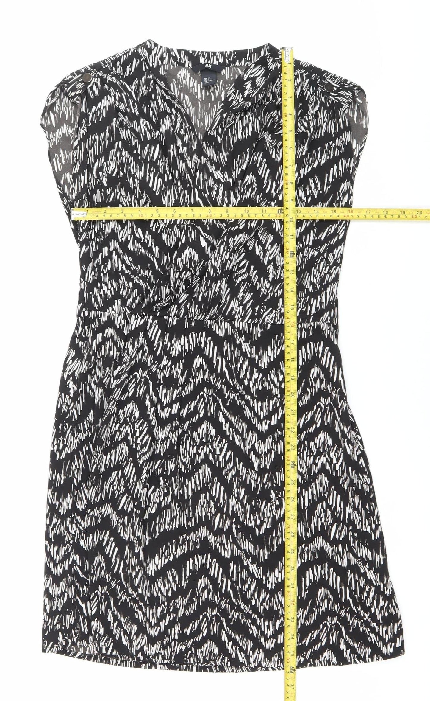H&M Women’s Black Geometric Strapless Mini Dress UK 10 Summer Party Wear