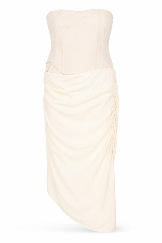 PRETTYLITTLETHING Women’s Beige Hi-Low Maxi Dress Size 24 Strapless