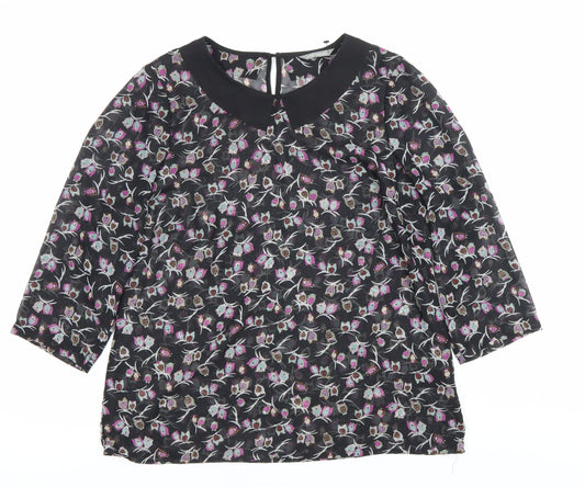 Marks and Spencer Women's Black Floral Chiffon Blouse UK 14