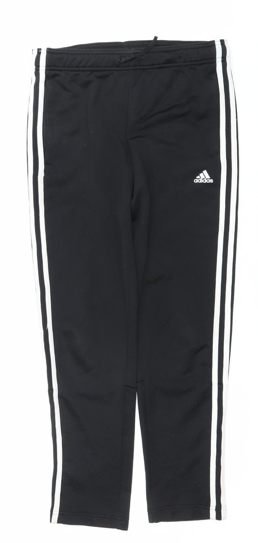 Adidas Boys Black Track Pants 11-12 Years Slim Fit Side Stripe Activewear