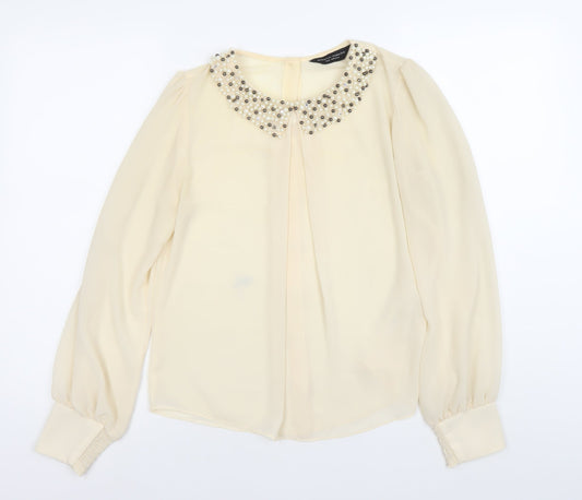 Dorothy Perkins Women’s Ivory Beaded Collar Long Sleeve Chiffon Blouse Size 12