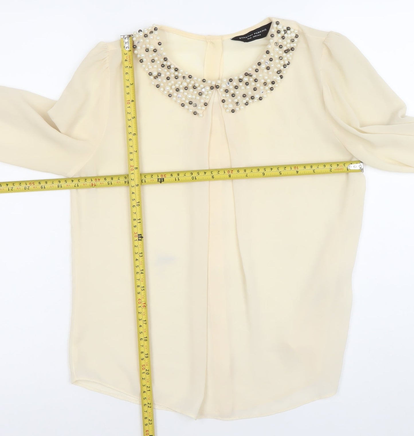 Dorothy Perkins Women’s Ivory Beaded Collar Long Sleeve Chiffon Blouse Size 12