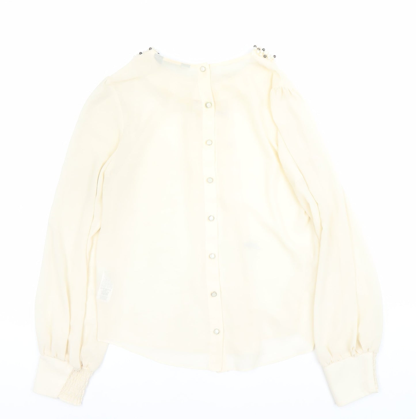 Dorothy Perkins Women’s Ivory Beaded Collar Long Sleeve Chiffon Blouse Size 12