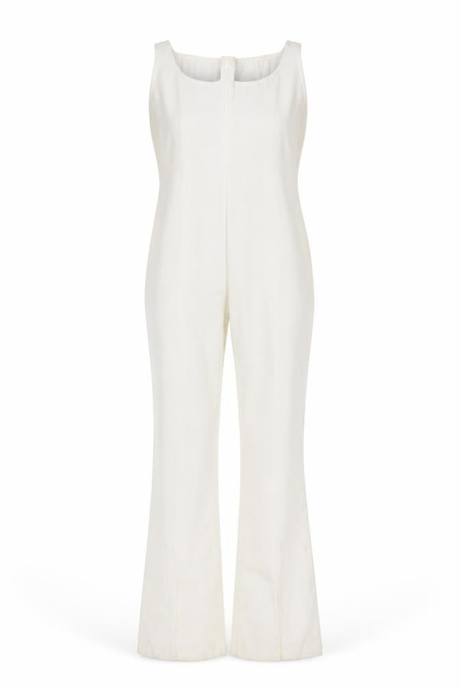 PrettyLittleThing Women’s White Size 8 Sleeveless Button Jumpsuit